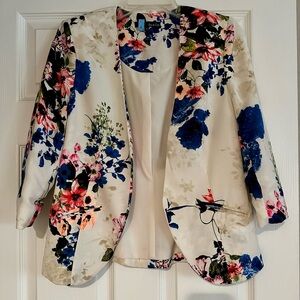 Ro & De Floral Blazer XS Open Front Cream Blue Pink Jacket